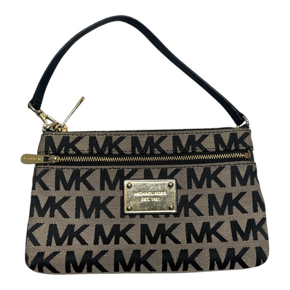 Michael Kors Jet Set Travel Double Zip Wristlet Logo MK Print Black - Picture 1 of 16